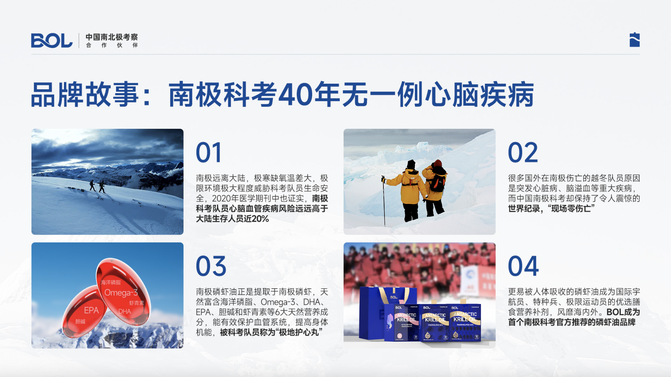 BOL 品牌故事南极科考 40 年无一例心脑疾病视觉